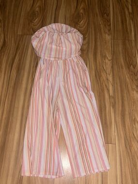 BeBop Pink & Cream Striped Strapless Jumpsuit